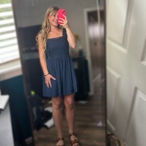 Medium Blue, lace detail strap dress.